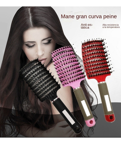 A Cepillo De Pelo De Cerdas Jabalí Curvo Peine De Masaje