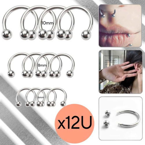 Piercing Septum Paquete X12 Unidades Medida Acero Quirúrgico