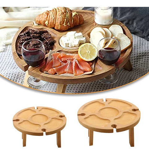 Mesa Picnic Plegable Madera Para Exteriores Portátil Redondo