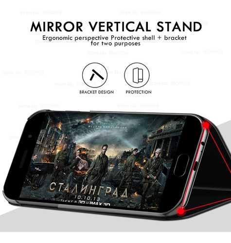 Funda De Piel Con Tapa Smart View Mirror Para Samsung Galaxy S25 Plus S25 Ultra S25 Edge Con Función Atril Magnética