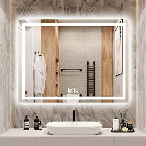 Espejo de baño con iluminación LED de 24 x 32 pulgadas, sin marco,  retroiluminado regulable, espejo de tocador de maquillaje con botón táctil
