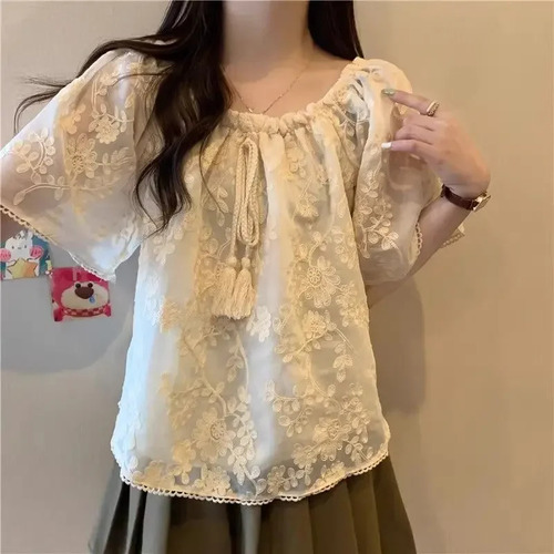 Top De Verano De Encaje Con Un Solo Hombro Para Mujer