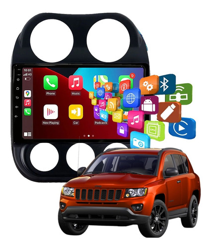 Multimidia Android Jeep Compass Espelha Sem Fio  9p Carplay