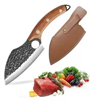 Comprar Cuchillo Chef De Cocina Forjado A Mano Con Funda De Cuero, Cuchillo De Cocina Pequeño Con Martillado, Cuchillo Para Deshuesar, Cortar Huesos, Cuchillo De Carnicero, Cuchillos Cocina, Cuchillo Curvo