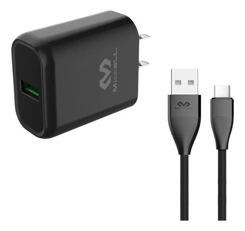 Miccell Cargador Carga Rapida + Cable Usb A Tipo C , 3.6a Color Negro