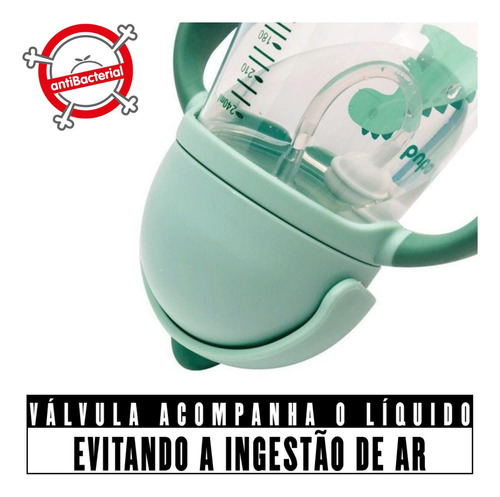 Copo Transição Infantil C/ Alça Canudo Válvula Antivazamento Cor Água Liso