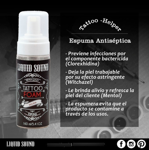 Imagen 3 de 8 de Tattoo Foam Liquid Sound Espuma Para Tatuajes X 160 Ml
