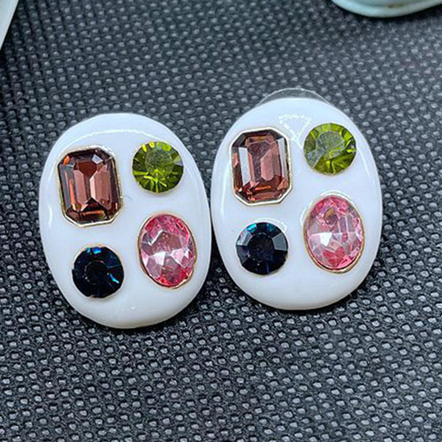 3 Stud Pendientes De Moda Retro, Resina Incrustada, Aro
