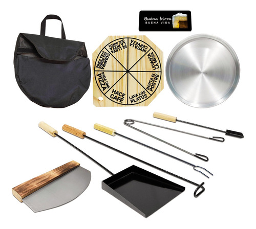 Tabla Madera Pala Conjunto Atizador Parrilla Pizza Set X 10