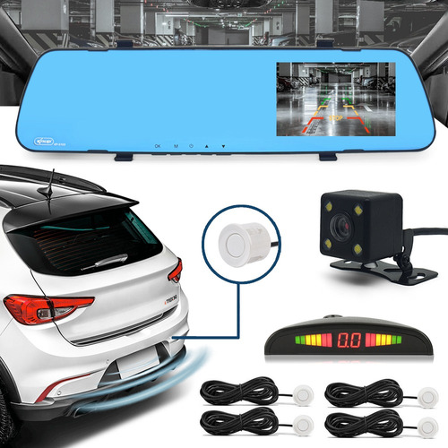 Retrovisor Com Tela + Câmera + Sensor Ré Branco Fox 2009