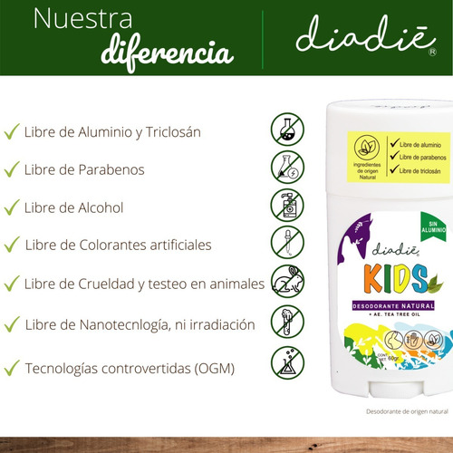 Imagen 5 de 10 de Diadie 3pack Desodorante Natural Kids.para Niños. Unisex