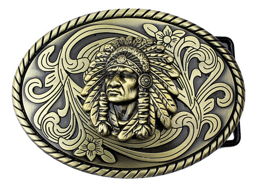 S. Hebilla De Cinturón De Cabeza De Jefe Indio De Bronce