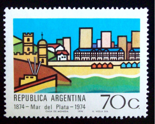 Argentina Sello Gj 1622 100 Años Mar Del Plata 74 Mint L5028
