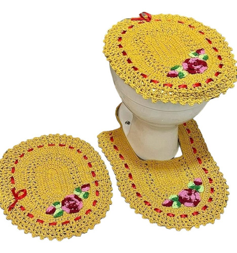 Tapete Para Banheiro Em Crochê Artesanal Jogo Com 3 Peça