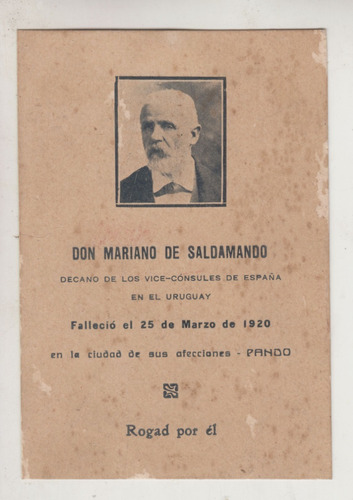 1920 Pando Tarjeta De Oracion Por Don Mariano De Saldamando