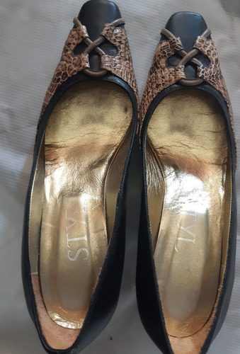 Zapato Sandalia Dama Cuero Combinado Negro/marron Talle 37