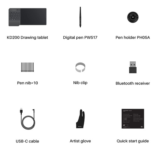 Tableta De Dibujo Inalámbrica Huion Inspiroy Keydial Kd200 B