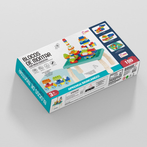 Mesa infantil educativa con bloques de montaje Mega Shopping color azul