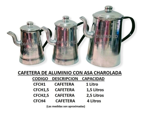 Tetera O Cafetera De Aluminio Con Asa Charolada 4 Litros