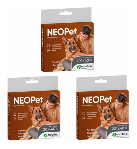 Antipulgas Kit 3 Neopet Caes 20,1kg  A 40kg 2,68ml Ouro Fino