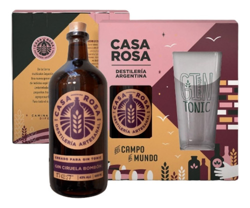 Gin Casa Rosa Gift Pack Ciruela Bombón 500 mL en caja