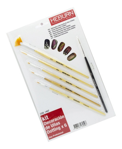 Heburn Kit X 5 Pinceles + Dotting Decoración Uñas Cod 1407
