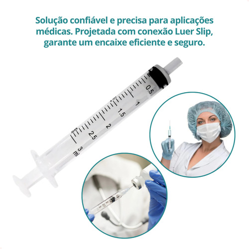 Seringa 3ml 100un. Bico Luer Slip Sr Descartável - S/ Agulha