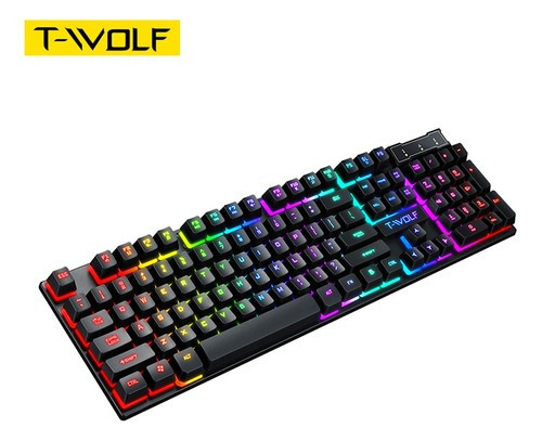 Teclado gamer T-Wolf T20 QWERTY espanhol américa latina cor preto com luz RGB