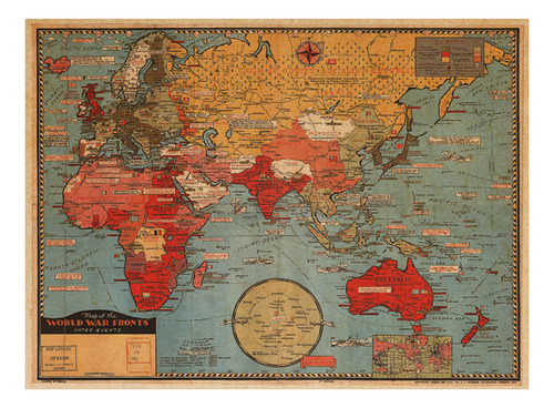 Calcomanía De Pared Con Diseño De Mapa Vintage, Papel Kraft,