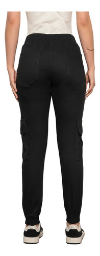 Calça Feminina Sarja Cargo Jogger Com Elástico Cintura