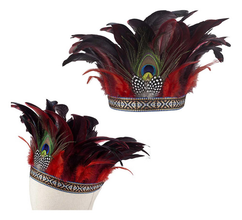 Tocado Indio Decorativo De Plumas Para Adultos Rojo