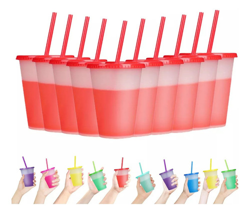 Piezas Vasos Magicos Cambia Color De Plastico Con Tapa Y Popot Vasos Reutilizables Cambia De Color Con El Frio 10 Unidades