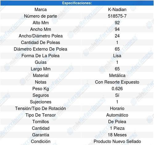 Tensor Accesorios Ibiza Sc L4 1.4l 15-15 K-nadian 8578233