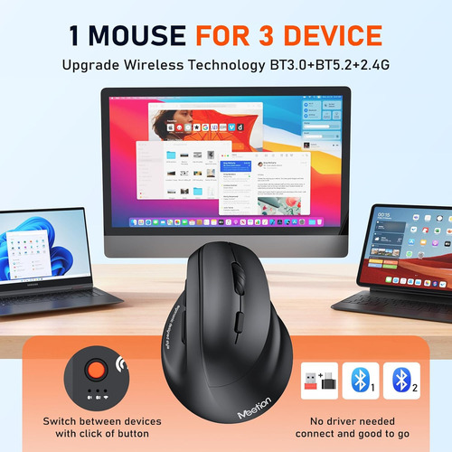 Mouse Ergonomico Meetion, Inalambrico, Rgb, Recargable