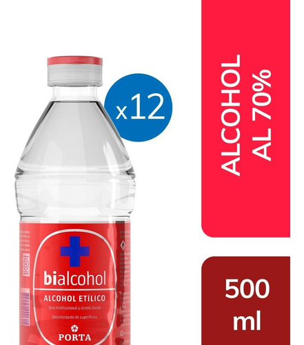Alcohol Etilico Porta Bialcohol Al 70% X 500ml Pack X12