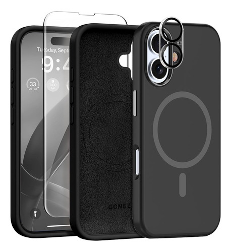 Kit Funda Para Iphone Magsafe + Mica Pantalla + Mica Camara Negro Iphone 15 Pro