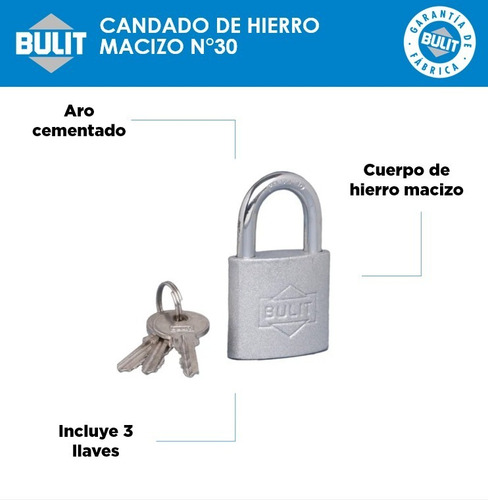Candado Bulit De Hierro Macizo Bulit N° 30
