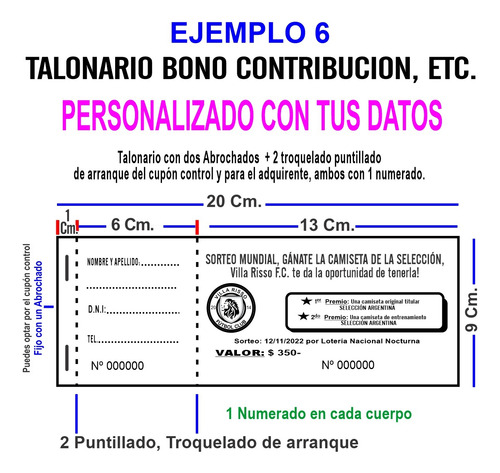 5 Talonarios Personalizados Bonos Contribución, Rifas 9,5x20