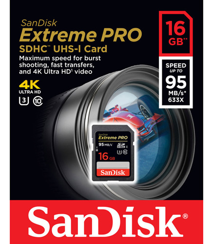 Cartão Sd Extreme Pro 16gb 95mbs Sandisk Cla10 U3 4k