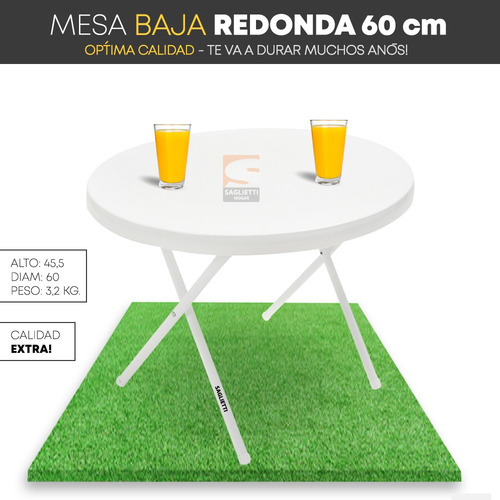 Imagen 4 de 10 de Mesa Ratona Baja Redonda 60 Cm Plegable Jardin Playa Camping