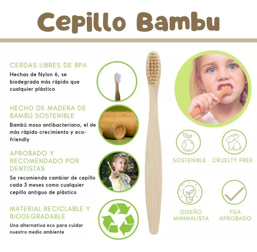 Mokasi 1000 Pzas Cepillo De Dientes Ecológico De Bambú Niños