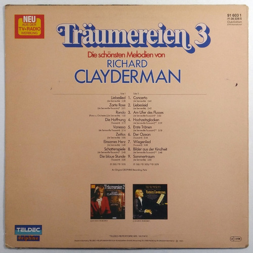 Imagem 3 de 3 de Lp Richard Clayderman Traumereien 3 Import Disco Vinil 1981