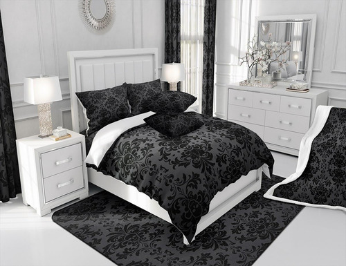 Juego De Ropa De Cama De Damasco Negro De Feelyou Para Niños