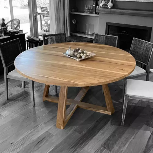 Mesa Redonda De Comedor Madera Dura Maciza 120cm Diámetro