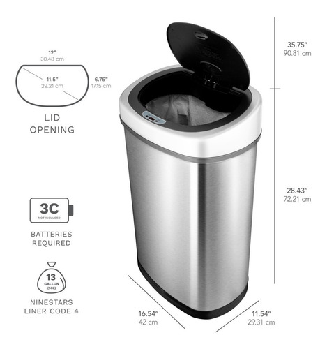 Cesto Residuos Tacho Basura Sensor Automatico 50 Lts