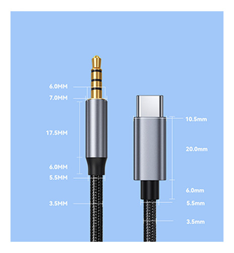 Cable Auxiliar Audio Tipo C A Ja*ck 3.5mm Macho Audífonos Coche 2 Metros Gitifo, Compatible Con Genérica Dispositivos De Android De Móviles/portátiles/tabletas