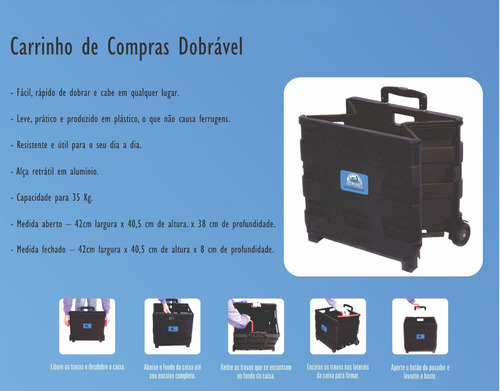 Imagem 4 de 10 de Carrinho Compra Carga Cesto Dobrável Tipo Maleta Suporta 35k