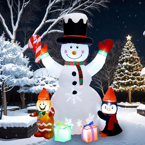 Muñeco Inflable Navideño De 1,8 Metros Con Luces Led Colorid