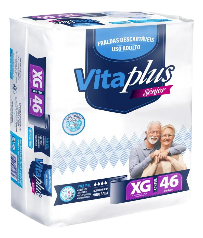 Fralda Geriátrica Adulto XG Vita Plus Care Sênior Com 46 Unidades Tamanho Extra Grande