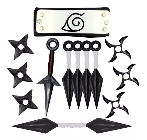 Kit Naruto Acessórios C/ 6 Shurikens 6 Kunais E 1 Bandana